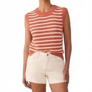 Faherty Miramar Linen Knit Sweater Tank Sandstone Stripe Womans Size Small